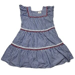 Crewcuts J.Crew Girls Size 6 Blue White Stripe Tiered Ruffle Cotton Summer Dress